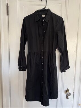 J. Crew Factory Black Long-Sleeve Button Front Shirt Dress